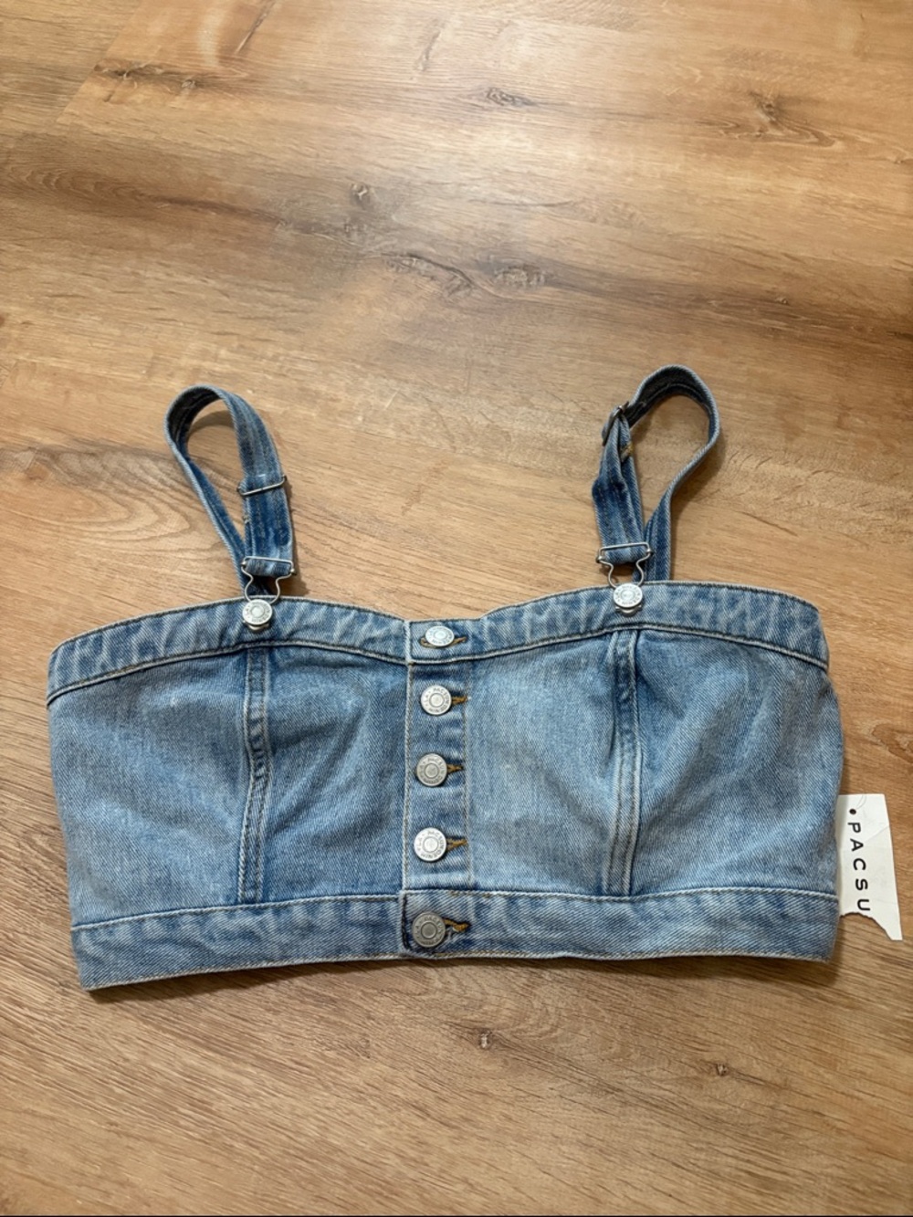 New PacSun Light Wash Denim Bralette Crop Top Tank Medium - Picture 3 of 5
